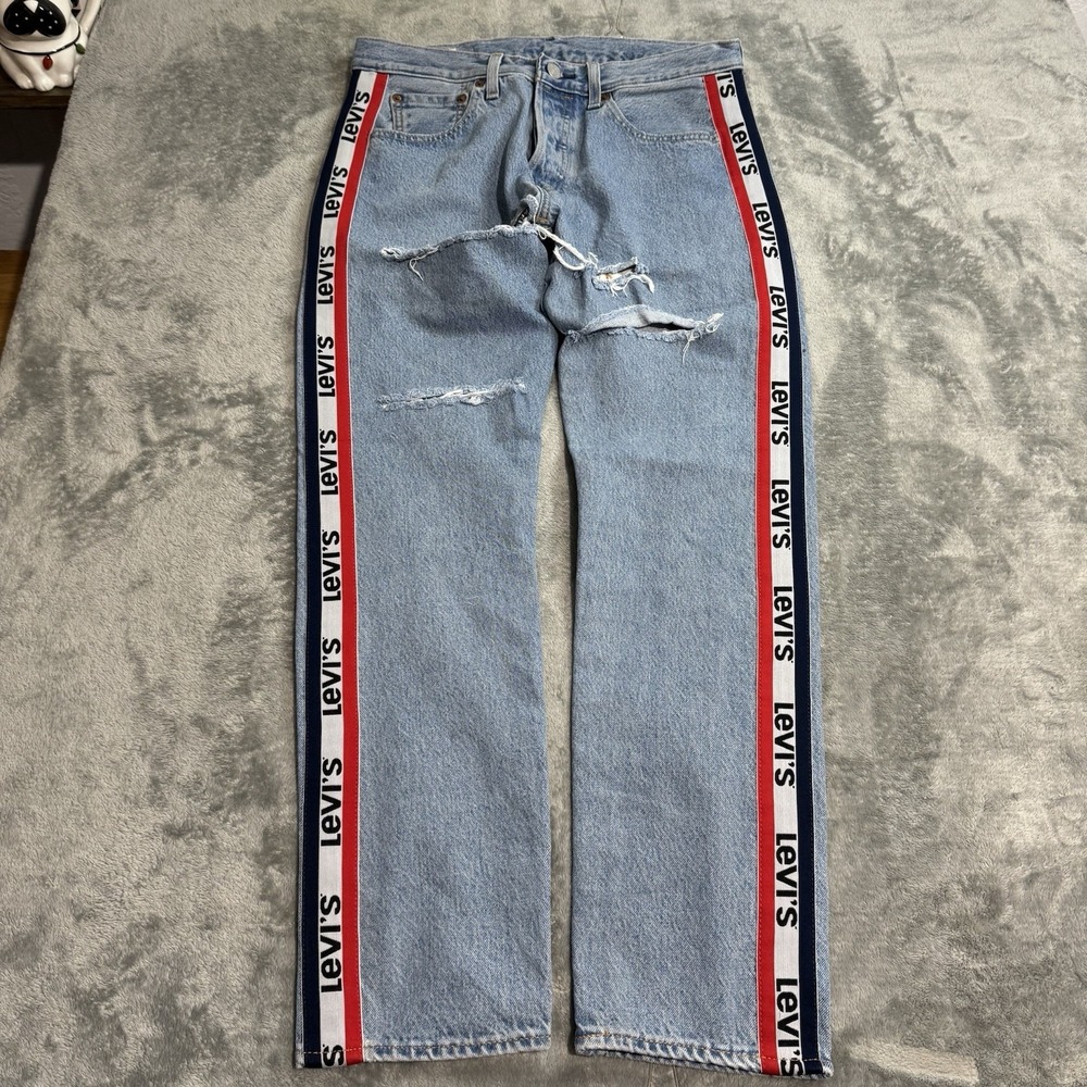 Levi's Premium 501 ST Womens Jeans 30x30 Side Stripe Butt Slit Distressed